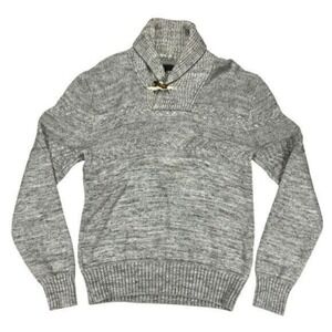 H&M Sweater Mens Sz‎ M Grey Textured Shawl Collar Fishermen Casual Knit Pullover